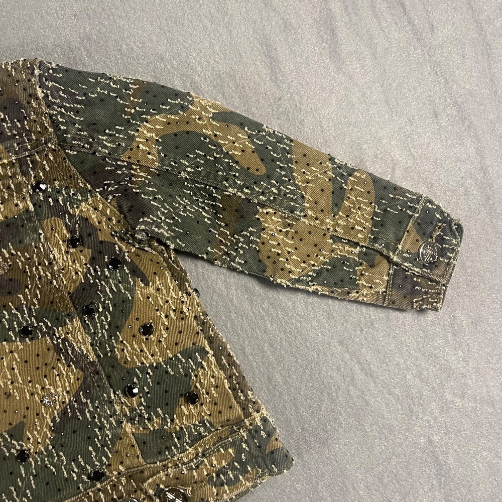 GUAPI Kids 3T Camo Distressed Rhinestone Crystal Denim Jacket Embellished - Picture 12 of 16